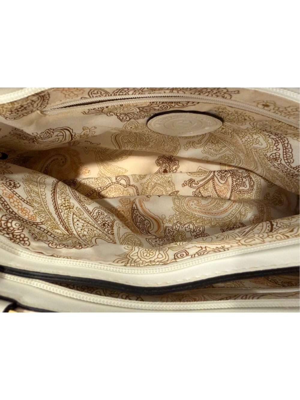 Etienne Aigner Woven Straw Shoulder Bag White Tan Gold Paisley 3690 - Picture 6 of 16